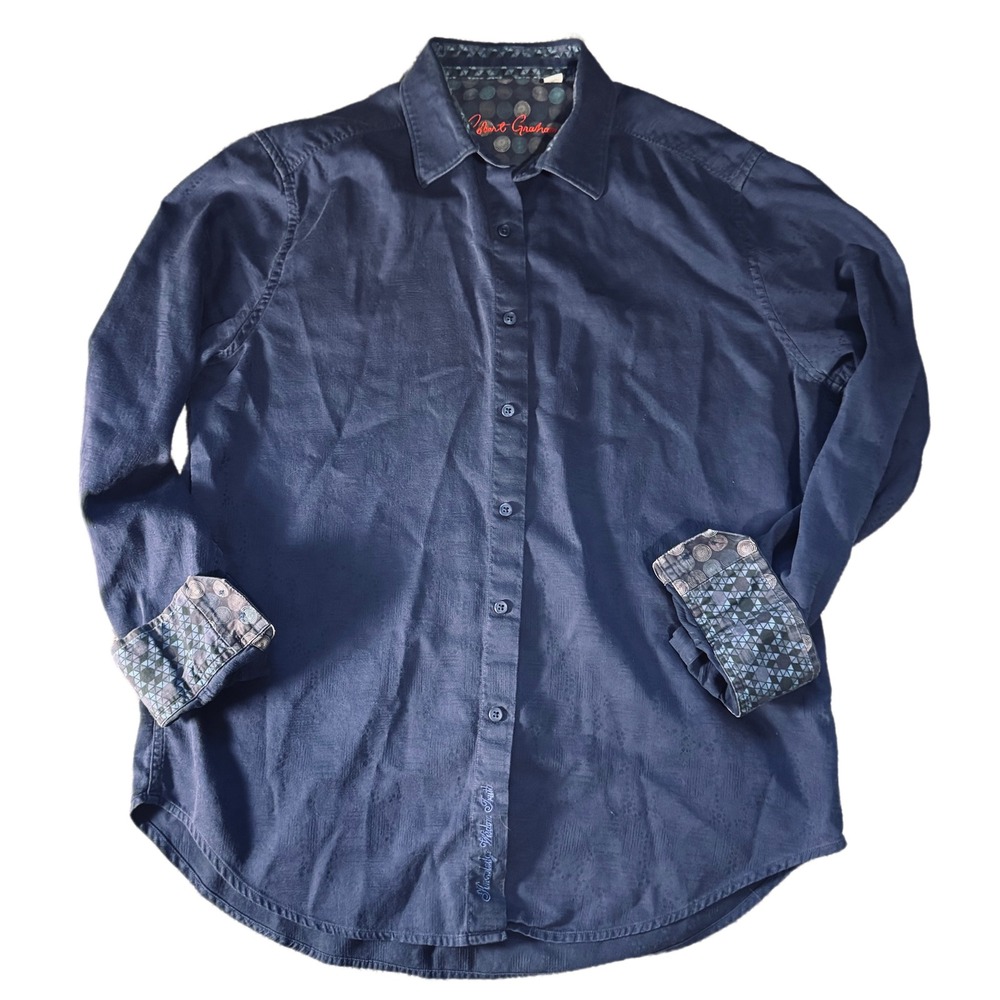 Robert Graham Knowledge Wisdon Truth Navy Button Down Paisley Flip Sleeve Large